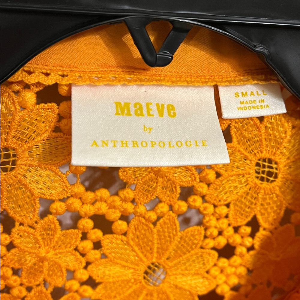 Anthropologie Maeve Orange Floral Lace button up top Sz Sm EUC - Picture 2 of 5